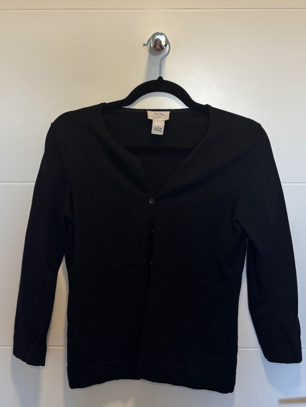 Ann Taylor LOFT Black Rayon Nylon Button Cardigan Size S